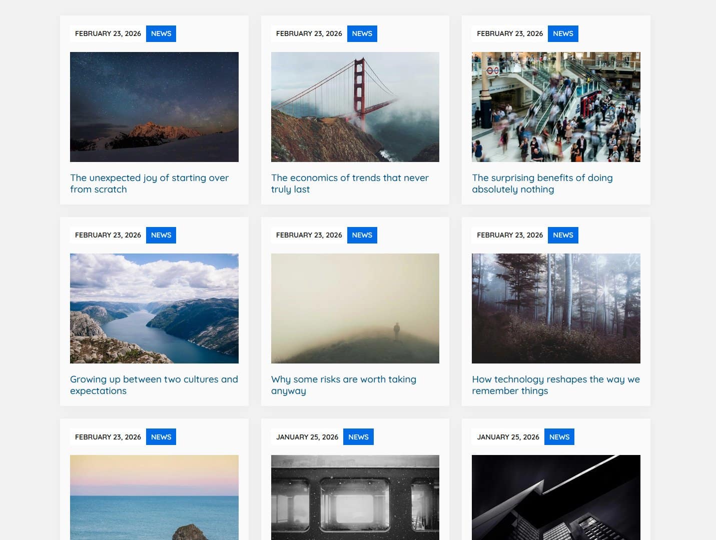 Aurora WordPress theme Archive: Board Layout
