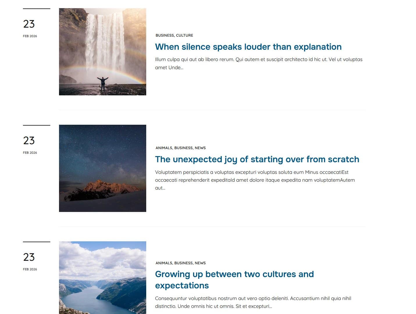 Aurora WordPress theme Archive: Underlined Layout