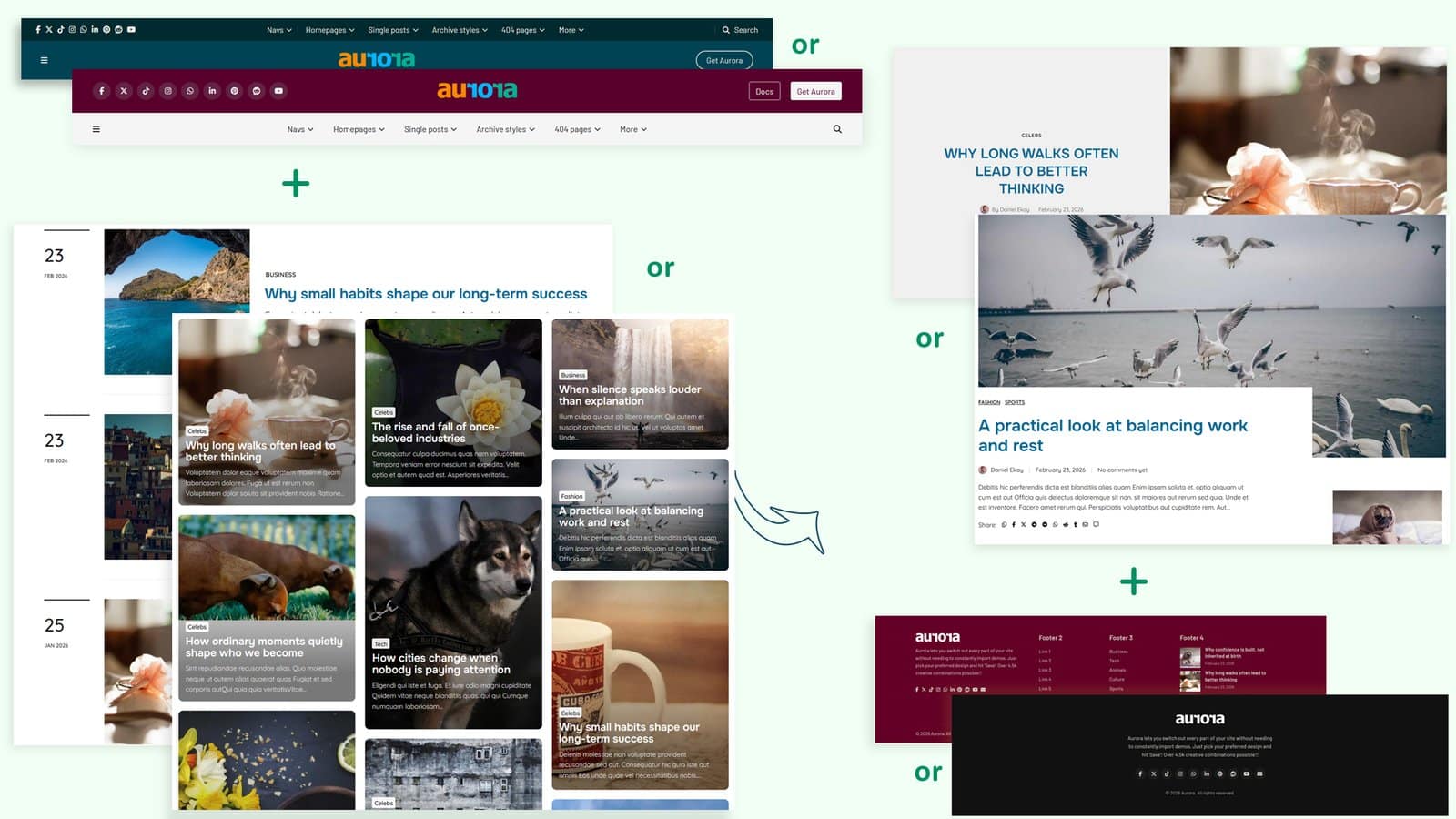 Aurora WordPress theme layout combinations