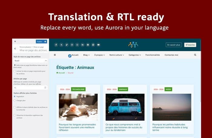 Aurora WordPress Blog theme is translation-ready