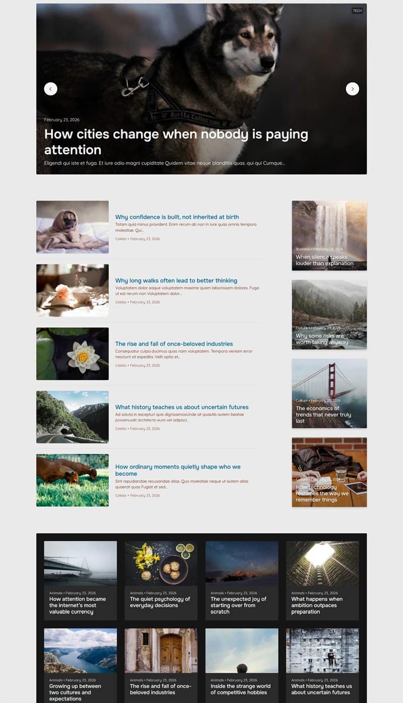 Aurora WordPress Blog theme: Rich Homepage style