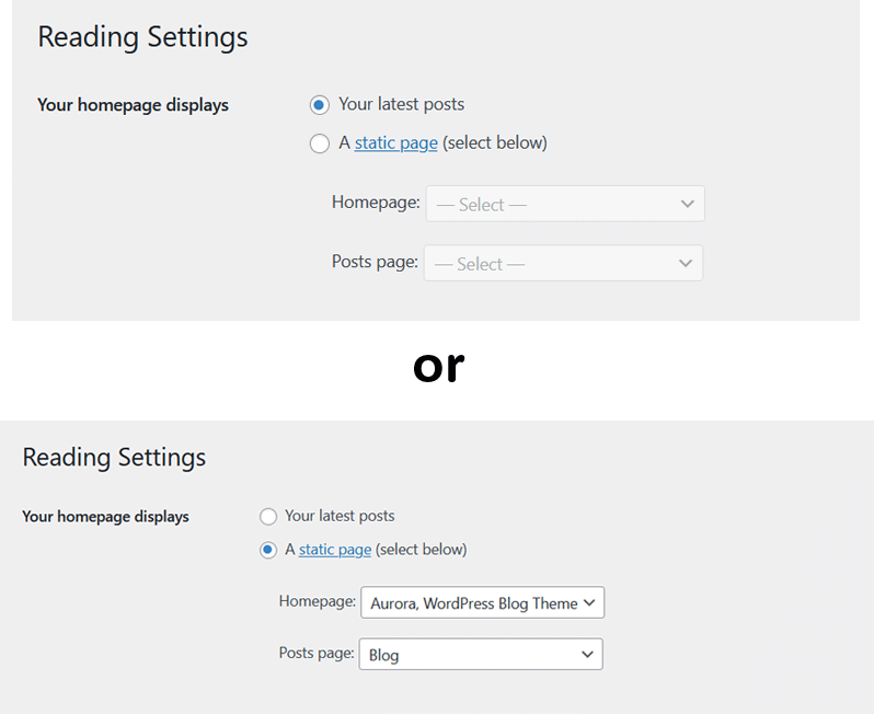 Setting default homepage or post page in WordPress