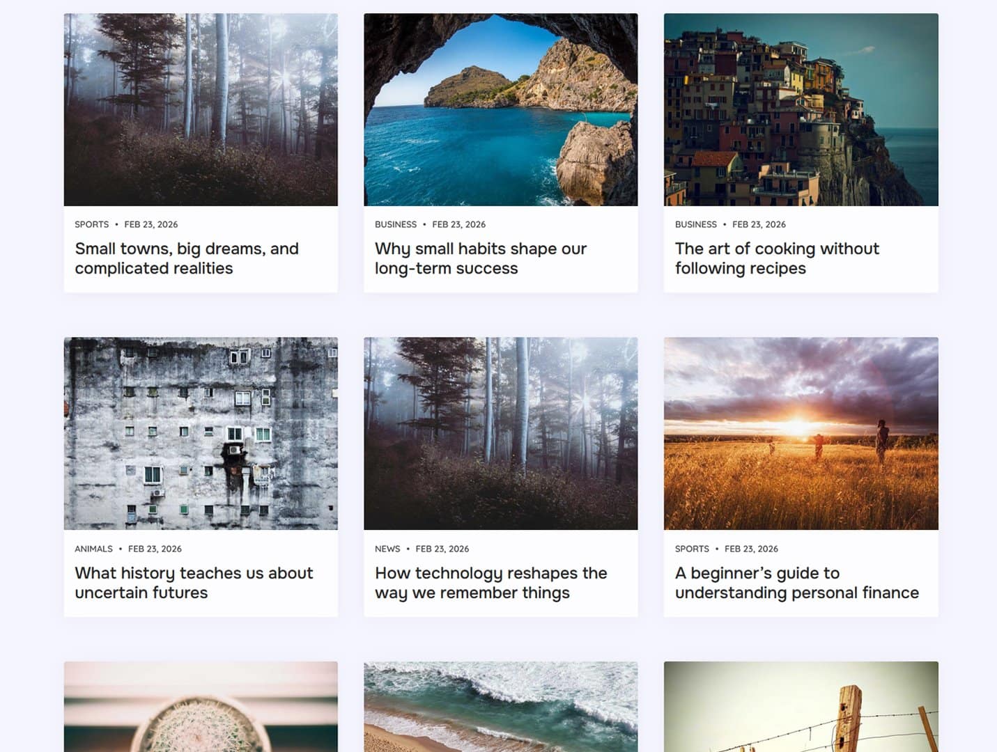 Aurora WordPress theme Archive: Cards Layout