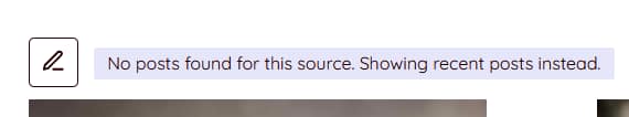 Homepage section edit pencil icon with a notice indicating no posts were found for the selected source